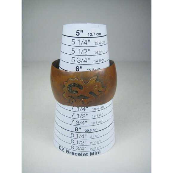 Vintage Mexican Copper Cuff Bracelet Inlaid Abalone Shell Gecko Mid Century WEAR - Picture 5 of 12